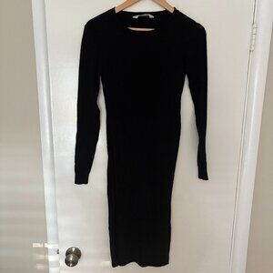 EVERLANE BLACK RIBBED SWEATER DRESS MIDI
